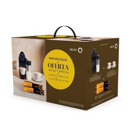DELTA-Q - Máq. Café Cáps + 20 cápsulas + 2 chávenas Capuccino KIT MINI MILKQOOL PRETA