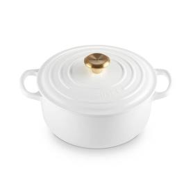 LE CREUSET - Cocotte Signature Redonda 24cm Branco Pomo Dourado 21177240101441