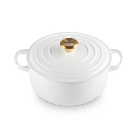 LE CREUSET - Cocotte Signature Redonda 24cm Branco Pomo Dourado 21177240101441