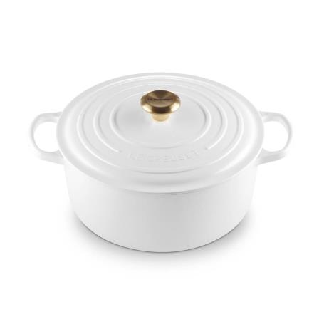 LE CREUSET - Cocotte Signature Redonda 28cm Branco Pomo Dourado 21177280101441