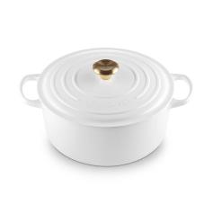 LE CREUSET - Cocotte Signature Redonda 28cm Branco Pomo Dourado 21177280101441