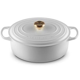 LE CREUSET - Cocotte Signature Oval 31cm Branco Pomo Dourado 21178310101441